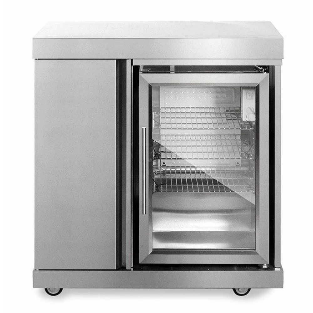 stainless collection module with refrigerator and storage cabinet