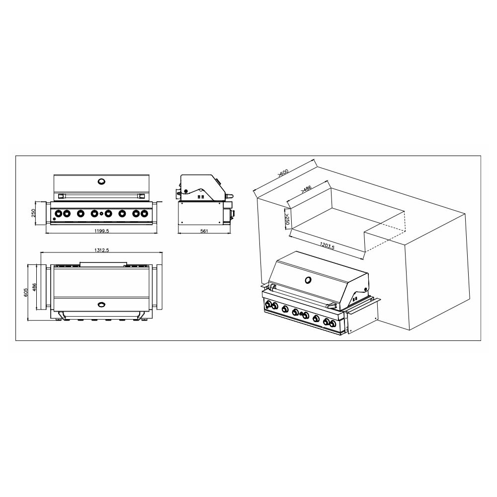 Ugradbeni plinski roštilj inox