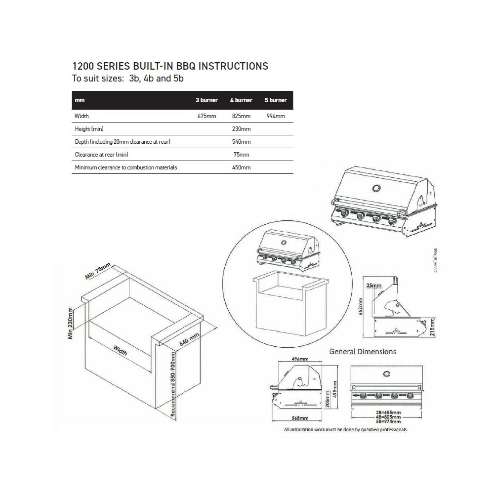 1200E Series - 3 Burner Built-In BBQ